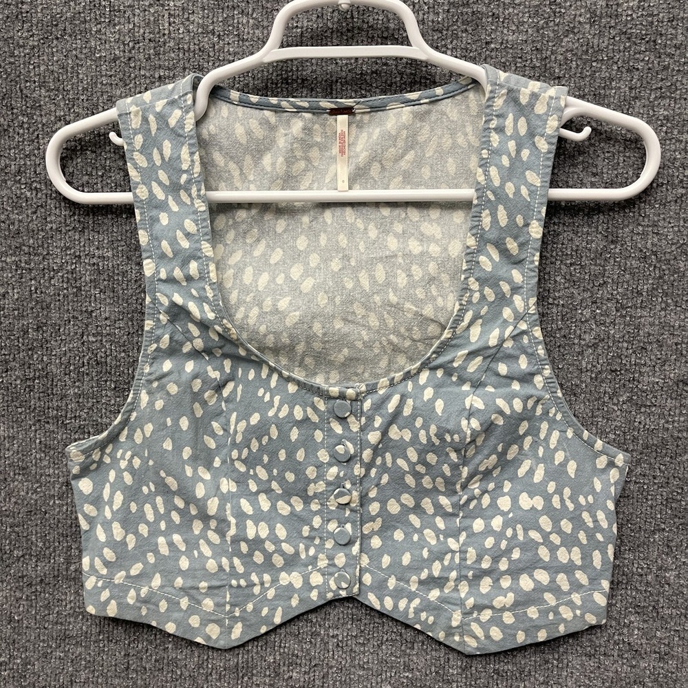 Free People Bennett Cloud Vest Top Womens Sz 0 Blue White